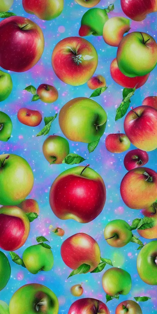 Image similar to a mural of an apple galaxy