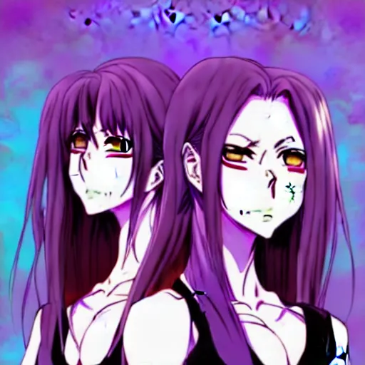 Image similar to style of madhouse studio anime, black lagoon manga, loish, artgerm, comic art, portrait of revy from black lagoon, symmetrical eyes and symmetrical face, jean shorts, white tank top, purple hair, sarcastic evil smirk on face, sky and ocean background