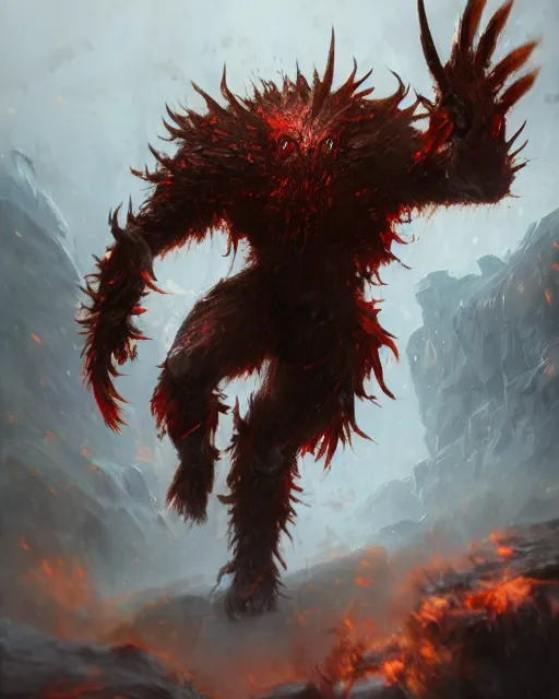 Image similar to oil painting of Angry Anthropomorphized Crab Berserker, wearing fur armor, claws, sharp focus, attack pose, fantasy style, octane render, volumetric lighting, 8k high definition, by greg rutkowski, highly detailed, trending on art Station, magic the gathering artwork, burning Battlefield background, centered