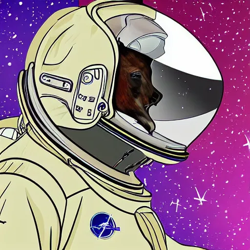 Image similar to digital art, astronaut riding a horse in space