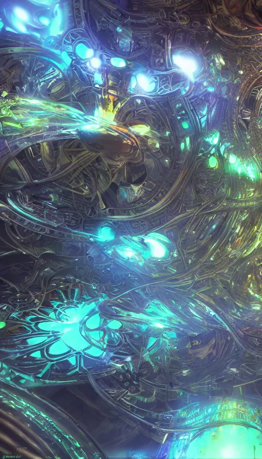 Prompt: psytrance artwork, with vray