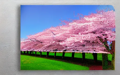 Prompt: a forest of cherry blossom trees, ((arizona green tea)), poster