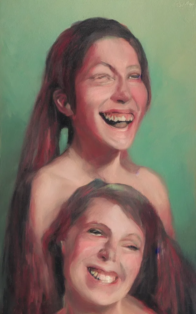 Image similar to portrait of gwynplaine freakish grin, award winning oil painting, sharp color palette