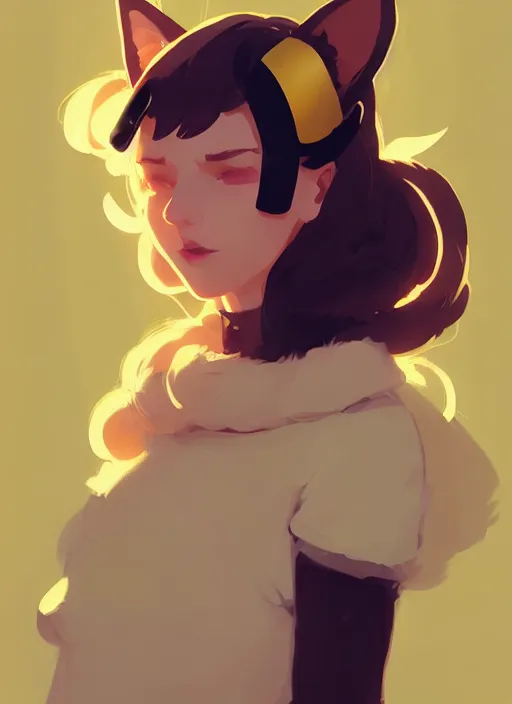 Image similar to portrait of cute catgirl with cat ears, by atey ghailan, by greg rutkowski, by greg tocchini, by james gilleard, by joe gb fenton, by in kaethe butcher, dynamic lighting, gradient light yellow, brown, blonde cream and white color in scheme, grunge aesthetic