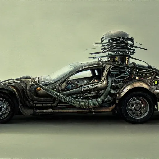 Prompt: full view of a car, intricate, elegant, highly detailed, digital painting, concept art, smooth, sharp focus, art style from Wang Ke and Greg Rutkowski and Bruce Kaiser and Scott Robertson and Dmitry Mazurkevich and Doruk Erdem and Jon Sibal, small style cue from Blade Runner and Mad Max