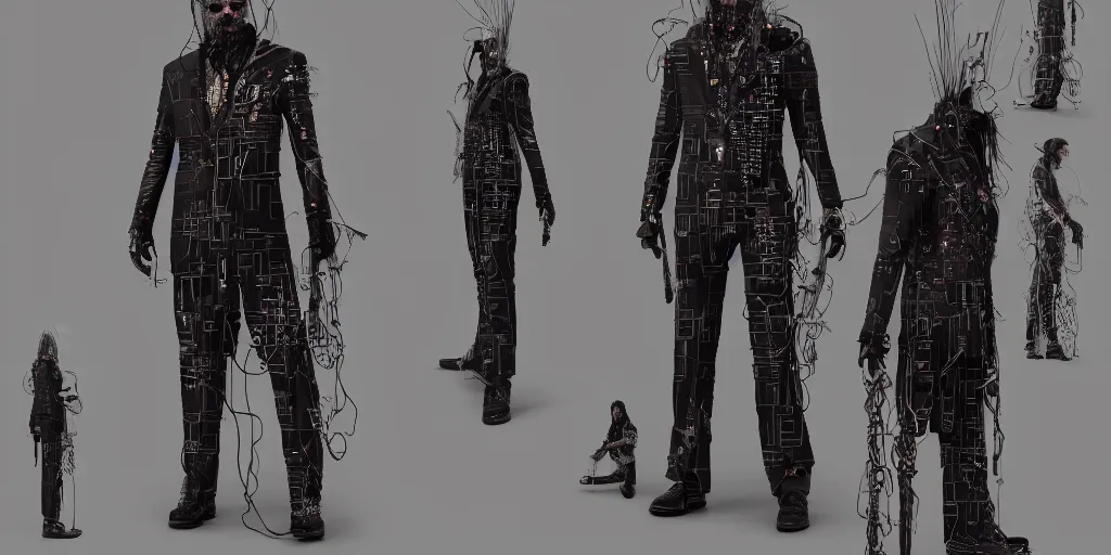 Image similar to nick cave as a cyberpunk priest, design sheet, 3 d scene, contrast, hot toys, kim jung gi, greg rutkowski, zabrocki, karlkka, jayison devadas, trending on artstation, 8 k, ultra wide angle, pincushion lens effect