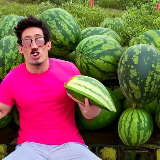 Prompt: markiplier eating numerous watermelons, 8k