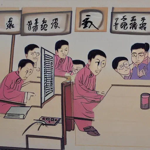 Image similar to painting of a computer scientist translating chinese words into other chinese words