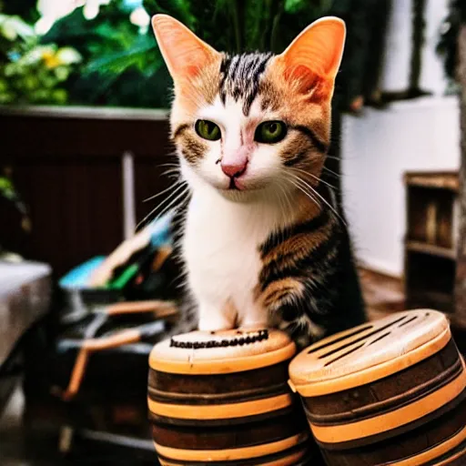 Image similar to photo of a cat playing bongos