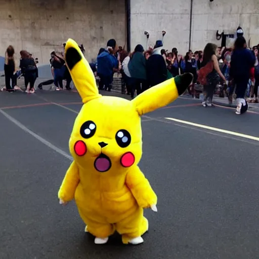 Prompt: girl in a furry pikachu costume doing taiji