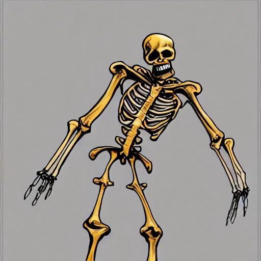 Prompt: skeleton wearing gold gain concept art