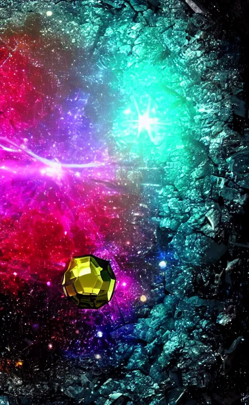 Prompt: Close-up of an iridescent crystal in space inside against the background of a time vortex, magic, fantasy, realism, beautiful, epic, dream, realism, photo, 8K, high quality, high resolution, HDR, 4K, lossless