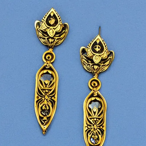 Prompt: big and beautiful detailed artnouveau style earrings sharp focus 8 k