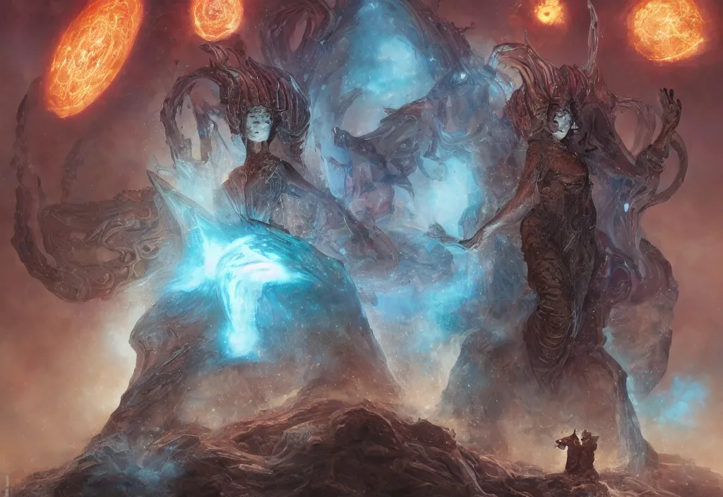 Image similar to an ancient alien female monument staring into space at a supernova, queen of blades, by dorian cleavenger, by greg rutkowski, by wlop, by astri lohne, by zdzisław beksinsk