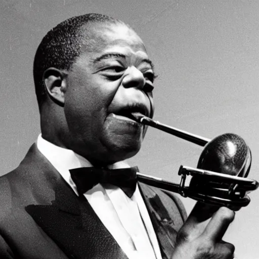Prompt: photo of louis armstrong playing the otamatone