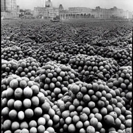 Prompt: watermelons filled the city, 1934 photo