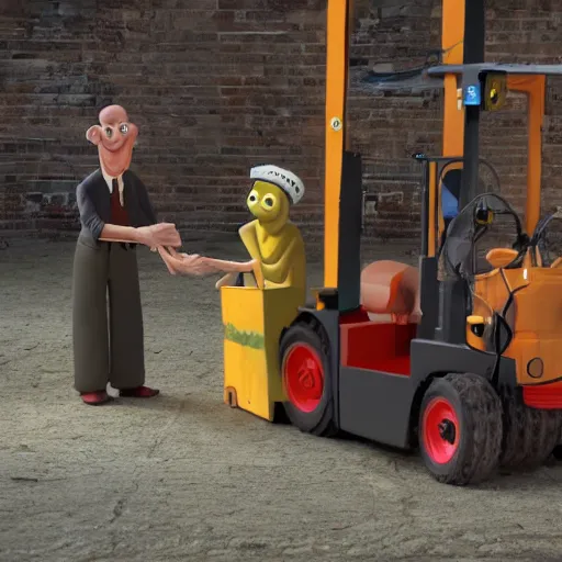 Prompt: grannies operating a fork lift, 8k, claymation, in the style of wallace and gromit, hd, artstation