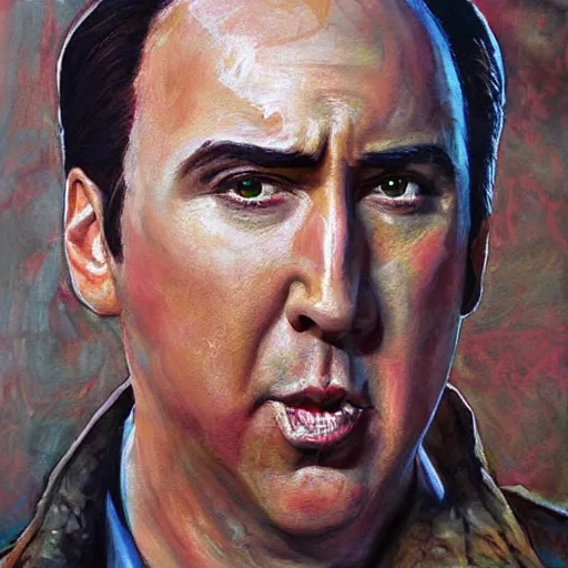 Prompt: Nick Cage crying tears along his face, highly detailed painting