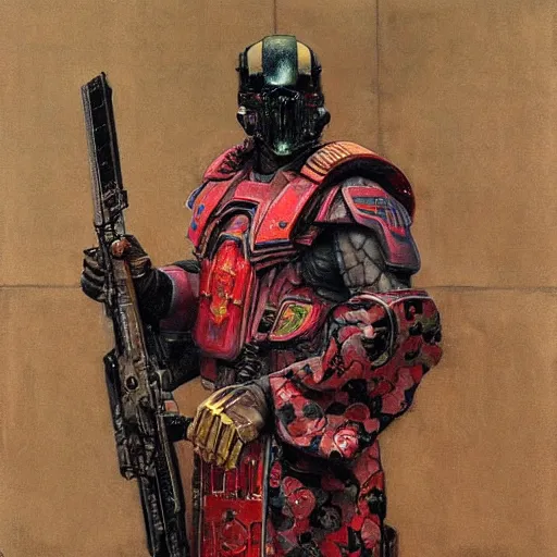 Image similar to the doomslayer wearing a kimono!!, portrait art by norman rockwell and donato giancola and greg rutkowski,