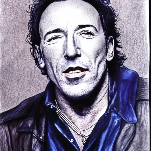 Prompt: ballpoint portrait of Bruce Springsteen