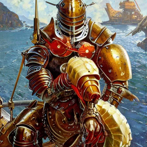 Image similar to shrimp fish as a fantasy knight, closeup portrait art by norman rockwell and donato giancola and greg rutkowski,