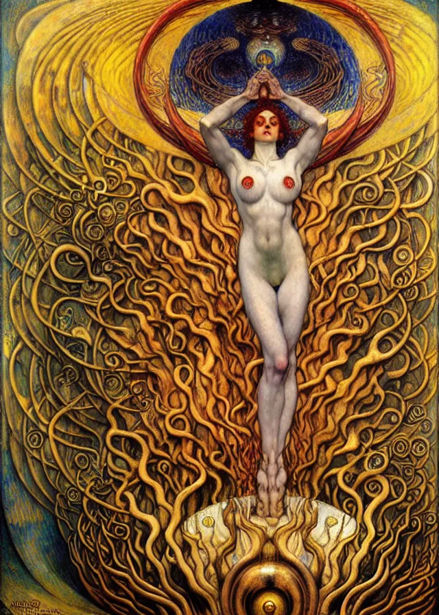 Image similar to Divine Chaos Engine by Karol Bak, Jean Delville, William Blake, Gustav Klimt, and Vincent Van Gogh, symbolist, visionary