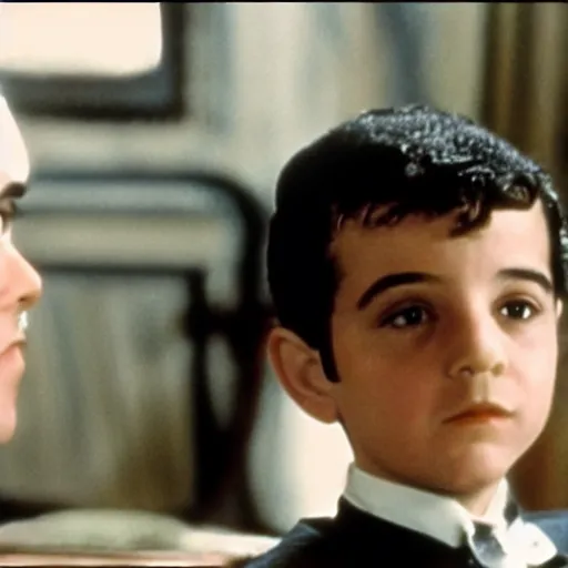 Prompt: still frame from anomalous copy of %The Godfather 2% where Fred Savage played young Vito Corleone.