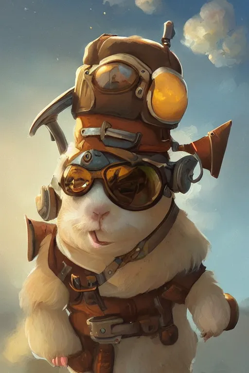 Prompt: cute little anthropomorphic Guinea Pig Pilot at an airstrip, tiny, small, short, Pilot outfit, cute and adorable, pretty, beautiful, DnD character art portrait, matte fantasy painting, DeviantArt Artstation, by Jason Felix by Steve Argyle by Tyler Jacobson by Peter Mohrbacher, cinematic lighting