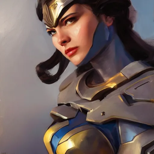 Image similar to greg manchess portrait painting of armored light wonderwoman as overwatch character, medium shot, asymmetrical, profile picture, organic painting, sunny day, matte painting, bold shapes, hard edges, street art, trending on artstation, by huang guangjian and gil elvgren and sachin teng