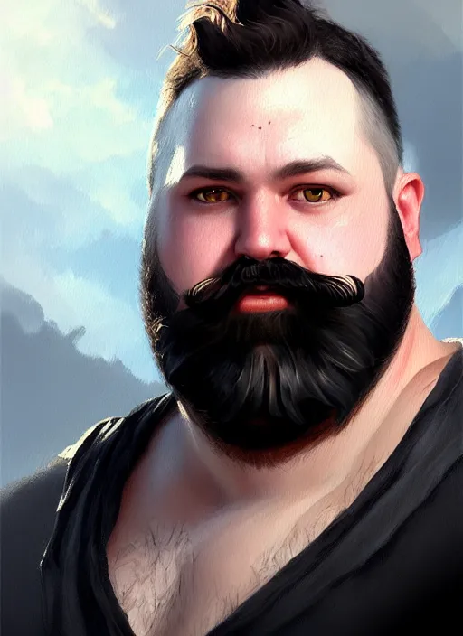 Image similar to a _ fantasy _ style _ portrait _ painting _ of white male short black hair chubby disconnected beard, rpg dnd oil _ painting _ unreal _ 5 _ daz. _ rpg _ portrait _ extremely _ detailed _ artgerm _ greg _ rutkowski _ greg