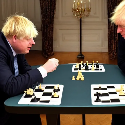 Prompt: Boris Johnson and putin playing a game of chess
