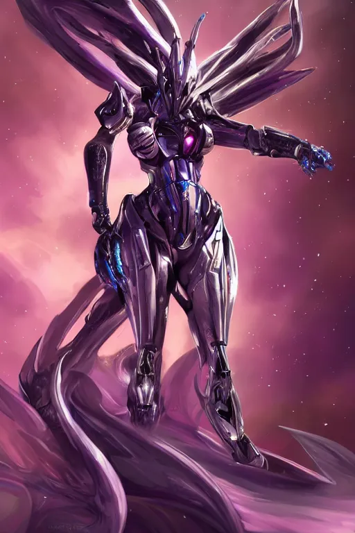 Prompt: galactic hyperdetailed rear shot elegant beautiful stunning giantess anthropomorphic mecha sexy female dragon goddess, sharp spines, sharp metal ears, smooth purple eyes, smooth fuschia skin, silver armor, in space, epic proportions, epic scale, epic size, warframe and destiny fanart, furry, dragon art, goddess art, giantess art, furaffinity, octane