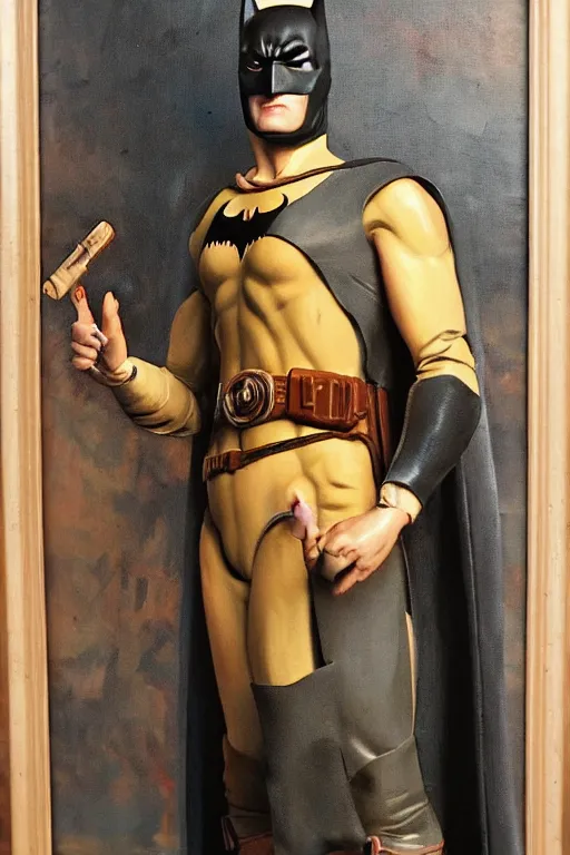 Image similar to painting of batman hot toys'sideshow painting the style of leonardo da vinci