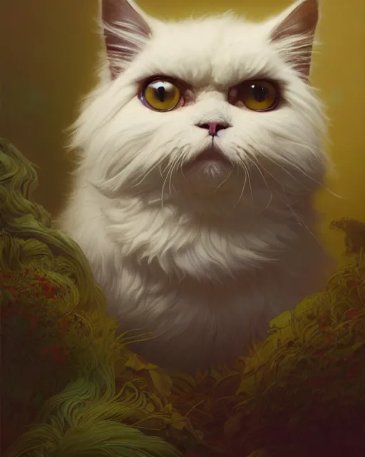 Prompt: highly detailed surreal vfx portrait of a persian cat, stephen bliss, unreal engine, greg rutkowski, loish, rhads, beeple, makoto shinkai and lois van baarle, ilya kuvshinov, rossdraws, tom bagshaw, alphonse mucha, global illumination, detailed and intricate environment