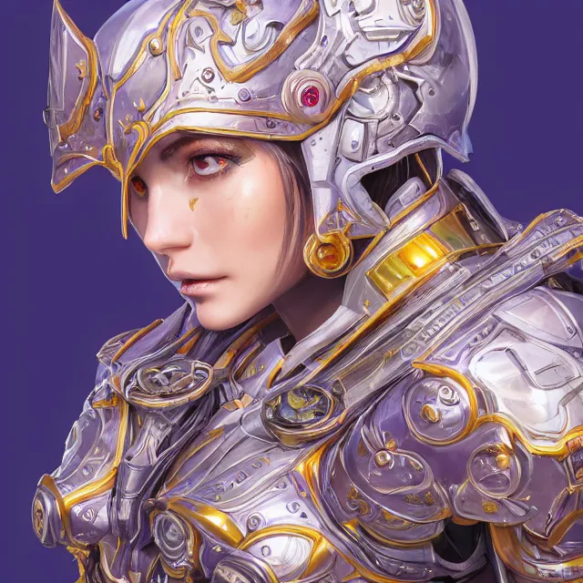 Image similar to studio portrait of lawful good colorful female holy mech paladin as absurdly beautiful, elegant, young woman, eye gear, ultrafine hyperrealistic detailed face illustration by kim jung gi, irakli nadar, intricate linework, sharp focus, bright colors, matte, octopath traveler, final fantasy, unreal engine highly rendered, global illumination, radiant light, intricate environment