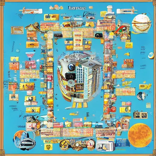 Prompt: skyscraper city little big planet solar system map