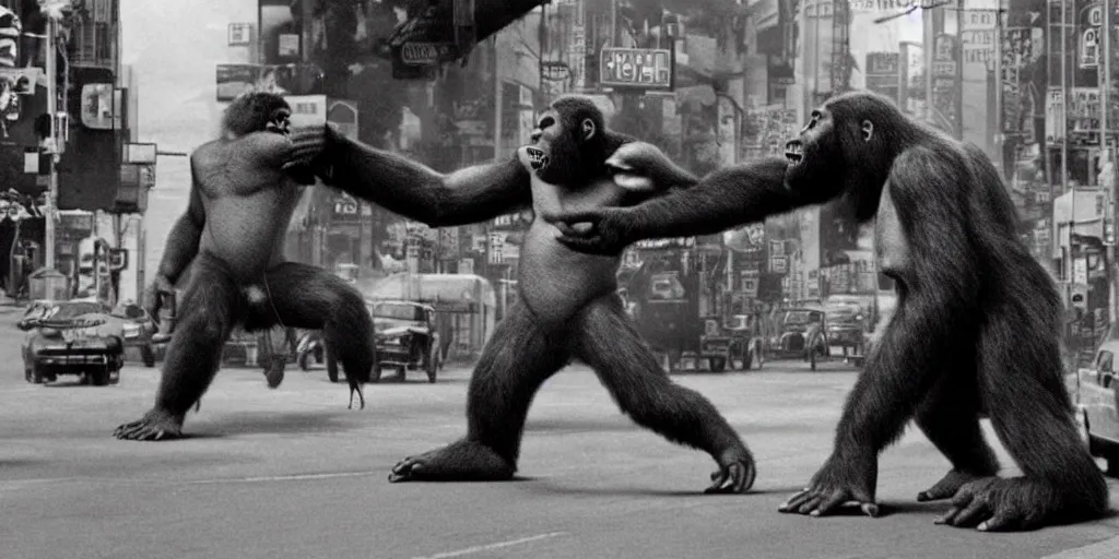 Image similar to An king Kong rage on street, Hollywood scene , cinematic