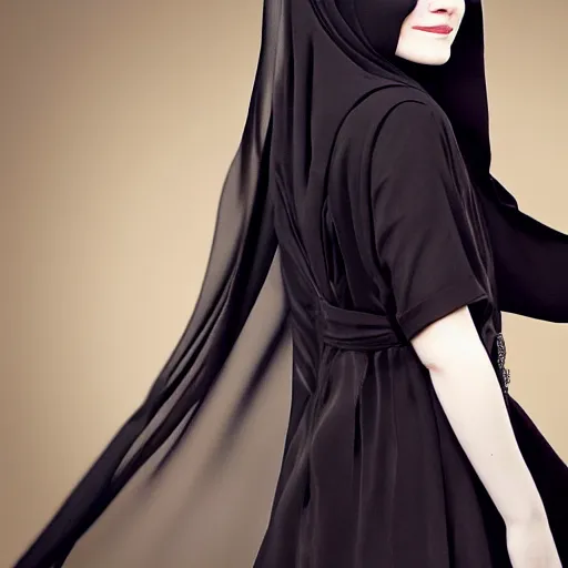 Prompt: A portrait of Emma Stone wearing Black Arabian Abaya, high quality, fully detailed, 4k