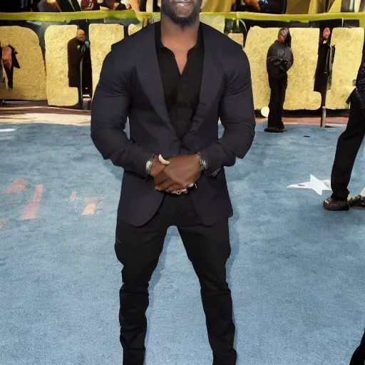 Image similar to kevin hart, 7 foot tall, ultra realistic, full length shot,