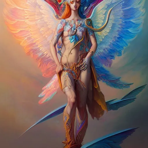 Image similar to detailed key art, concept illustration, hyper detailed painting, hyperrealist painting of an psychedelic angelic celestial being mythical creature by peter mohrbacher, by sam spratt trending on artstation, sacred geometry, esoteric art