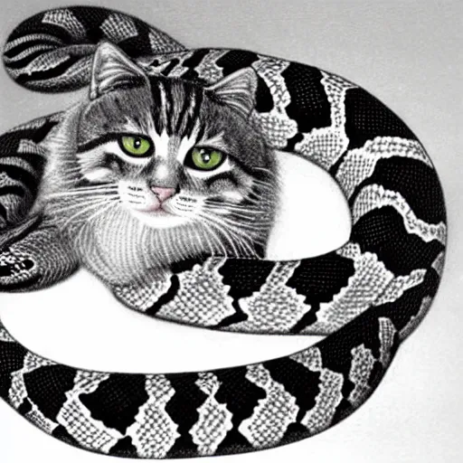 Image similar to a snake hugging a cat