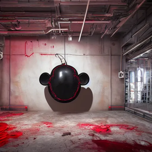 Prompt: a giant mickey mouse head, factory floor, dissected by network executives, octane render, cgstation, 3 d render, very detailed, mindblowing, blood and guts, gritty, cyberpunk, red and cinematic lighting, hyper realism