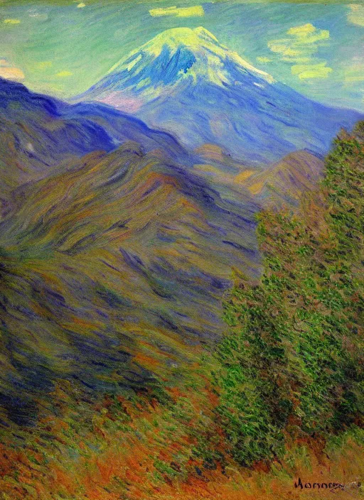 Image similar to a landscape of the andes mountain range of santiago de chile impressionist painting by monet