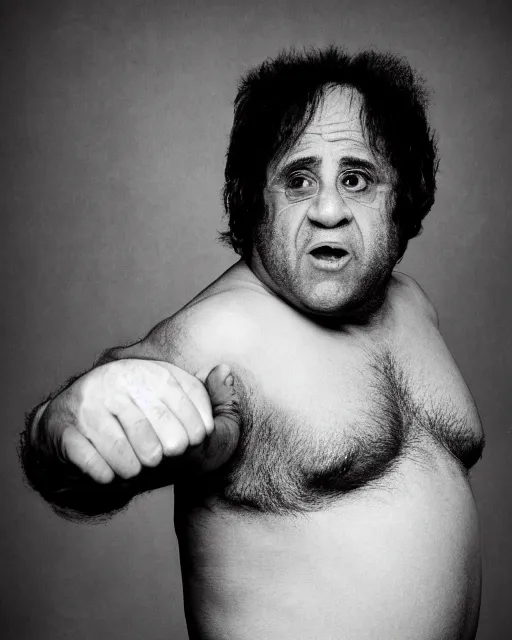 Image similar to portrait of danny devito as a wrestler. photographic, photography