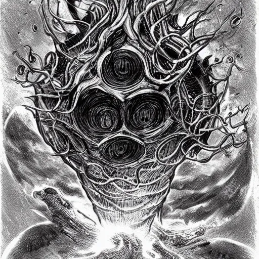 Image similar to yog sothoth devouring a spaceship, concept art, scary, cosmic horror, lovecraftian, deep space