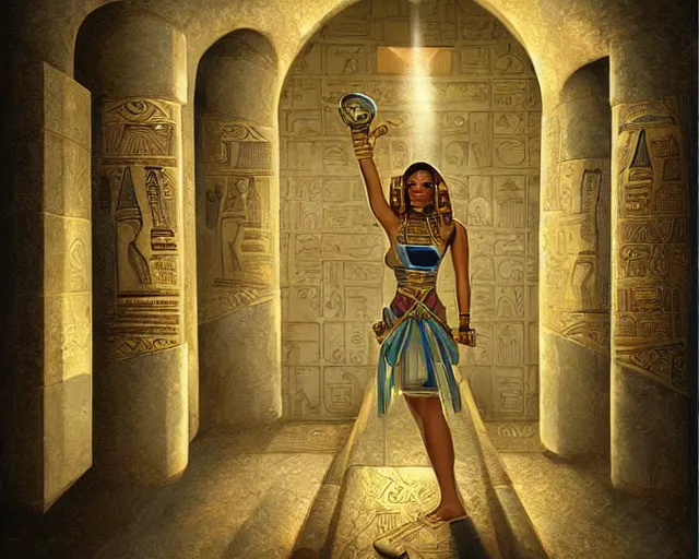 Image similar to a bank vault for gold ingots in the style of ancient egypt, art by charlie bowater