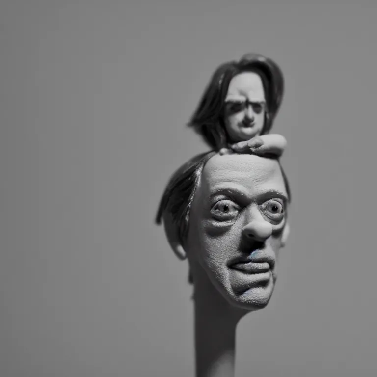 Image similar to a cinematic film still of a claymation stop motion film starring steve buscemi, portrait, shallow depth of field, 8 0 mm, f 1. 8