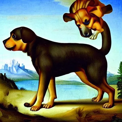 Prompt: a cute little bovaro mountain dog puppy, renaissance painting, high quality, bright colors