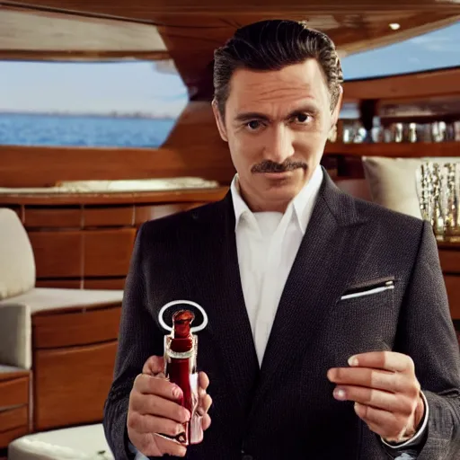 Image similar to perfume ad man on a yacht, tv commercial