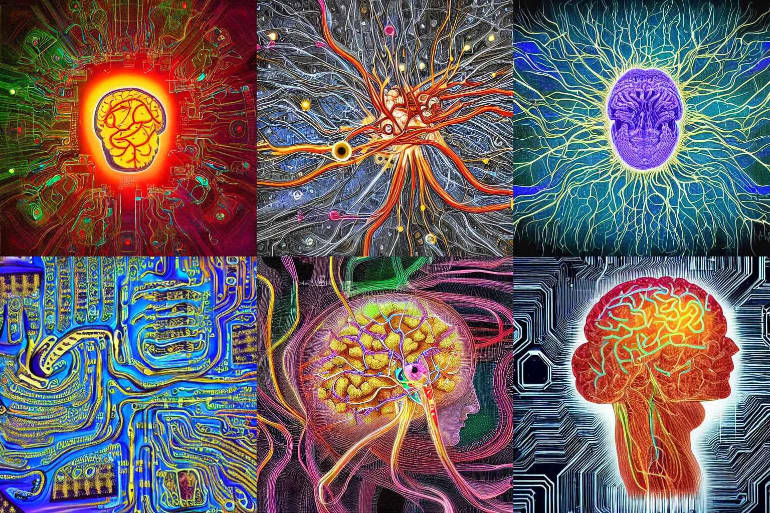 Prompt: neuromorphic chip, integrated circuit, human brain, neurons and synapses, detailed, in style of digital painting